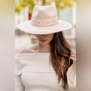Olive & Pique Reveal Yourself Beige Brown Banded Elegant Cream Wide-Brim Hat